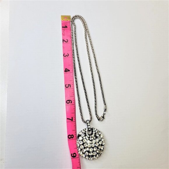 Crystal Glitter Pendant Necklace, Long Silver Tone Necklace - Picture 3 of 13